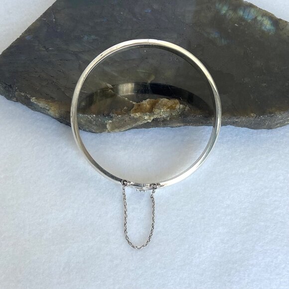 Sterling Silver 925 Polished Round Hinged Stacking Bangle Bracelet 7.25" - Picture 6 of 16